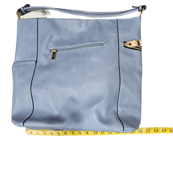 LeMiel Vegan Leather Blue 15" x 16" tote Shoulder Bag - Picture 12 of 12